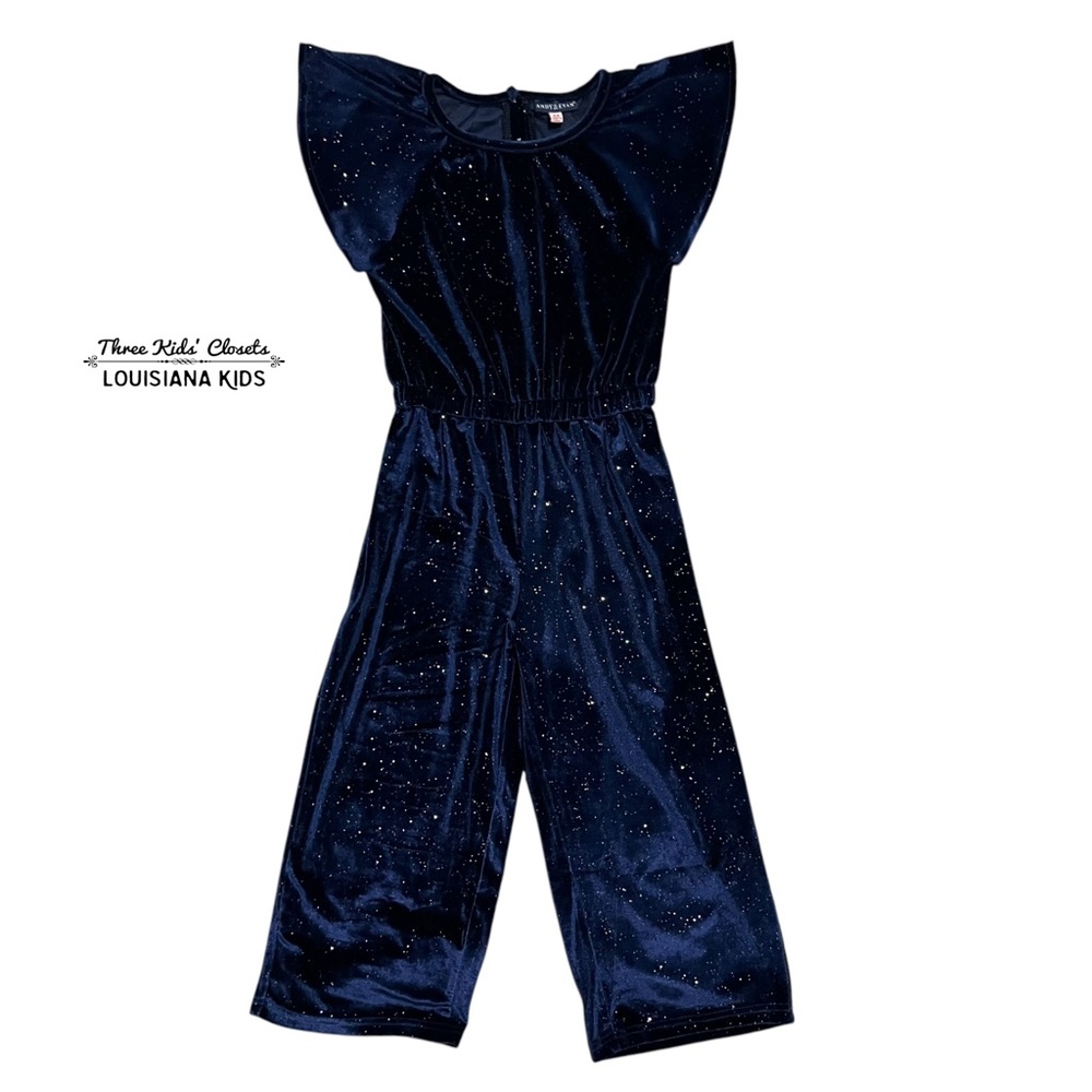 Andy & Evan 6X Sparkly Blue Party Jumpsuit Romper